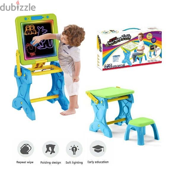 Children 2 in 1 Light Up Mangnatic White & Chalk Board Desk with Chair 2