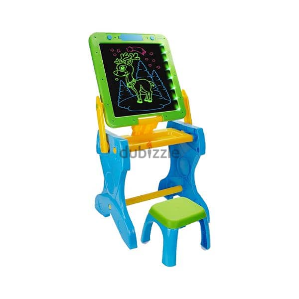 Children 2 in 1 Light Up Mangnatic White & Chalk Board Desk with Chair 4