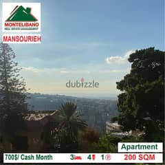 700$/Cash Month!! Apartment for rent in Mansourieh!!