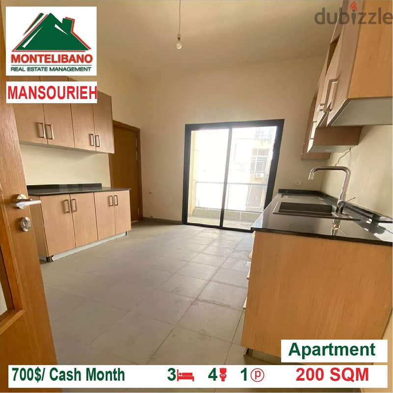700$/Cash Month!! Apartment for rent in Mansourieh!! 3