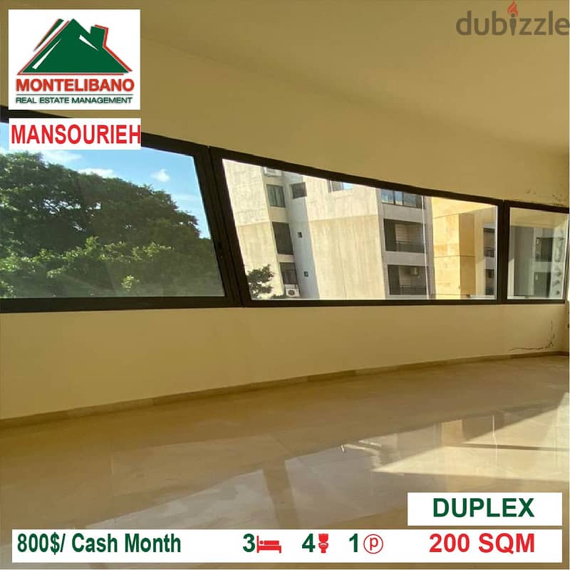 800$/Cash Month!! Duplex for rent in Mansourieh!! 3