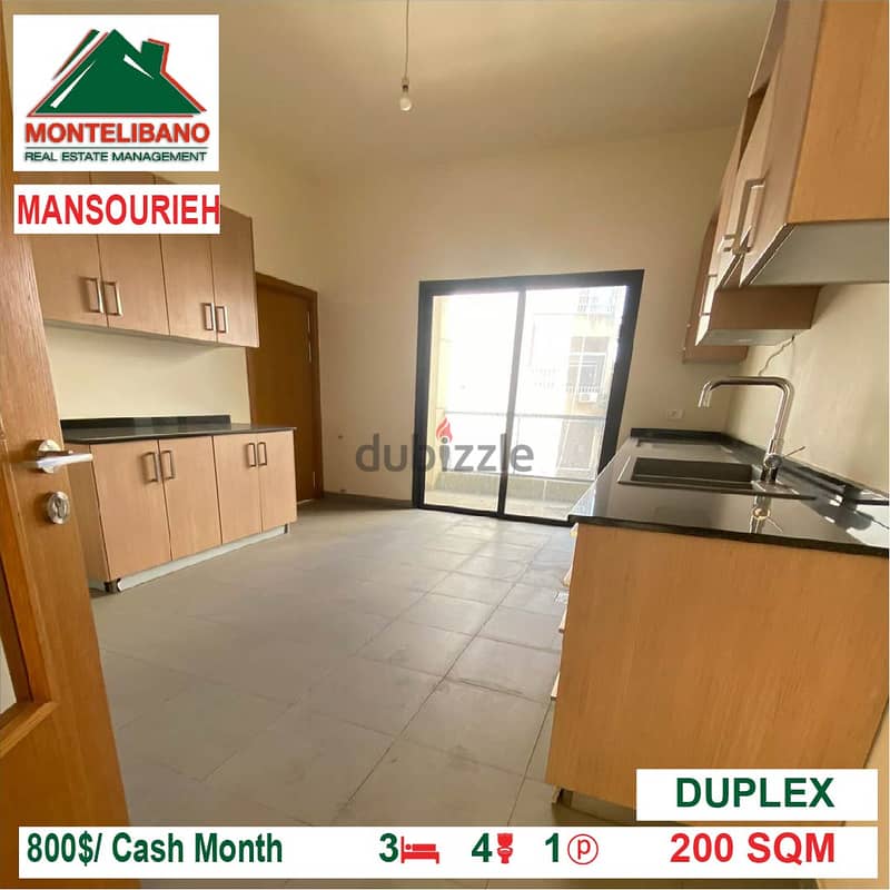 800$/Cash Month!! Duplex for rent in Mansourieh!! 4