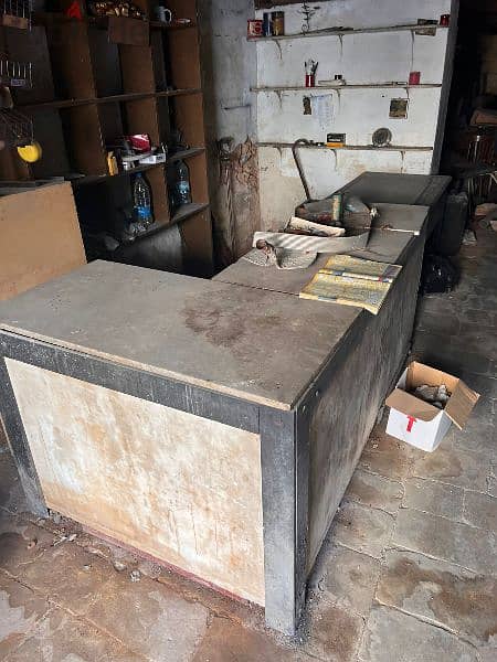 PLAIN WOOD SHELVES &  CARRARA MARBLE TABLE. 0