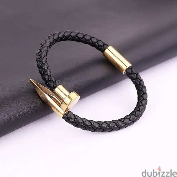 Bullet And Leather Screw Bracelet 1