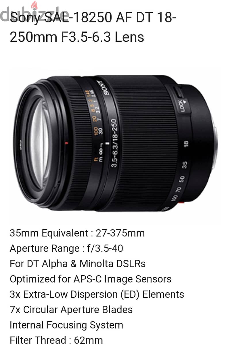 Sony lens alpha dt 18-250mm 4