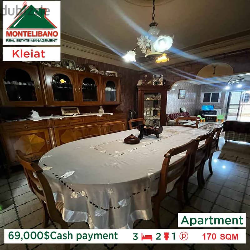 69,000$ Cash payment!! Apartment in Kleiat!! 1