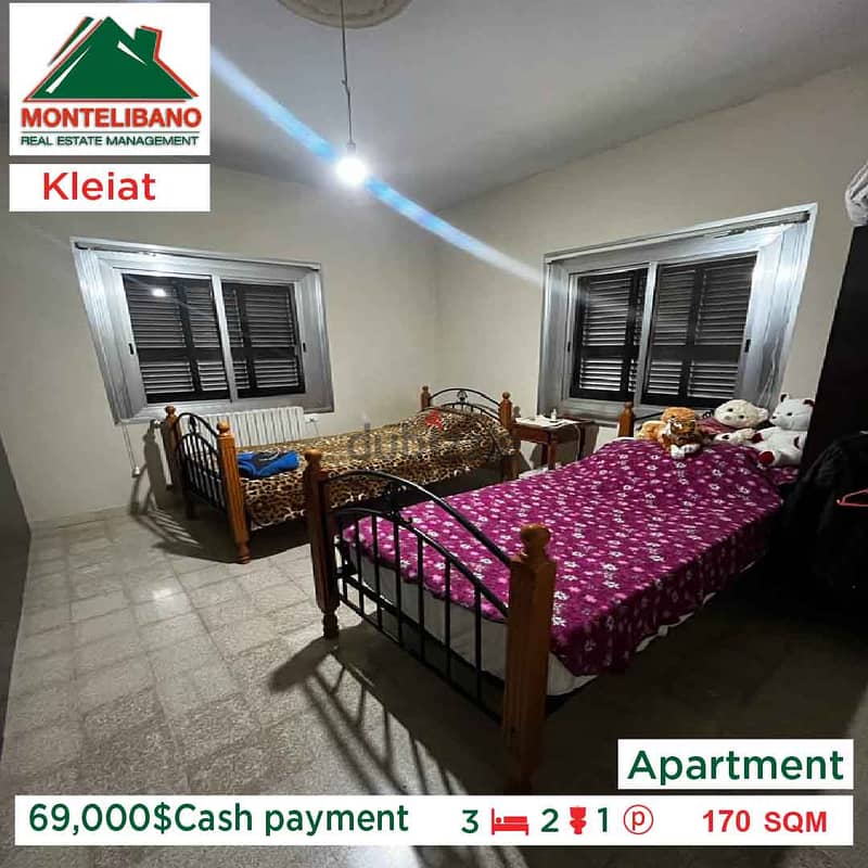 69,000$ Cash payment!! Apartment in Kleiat!! 3