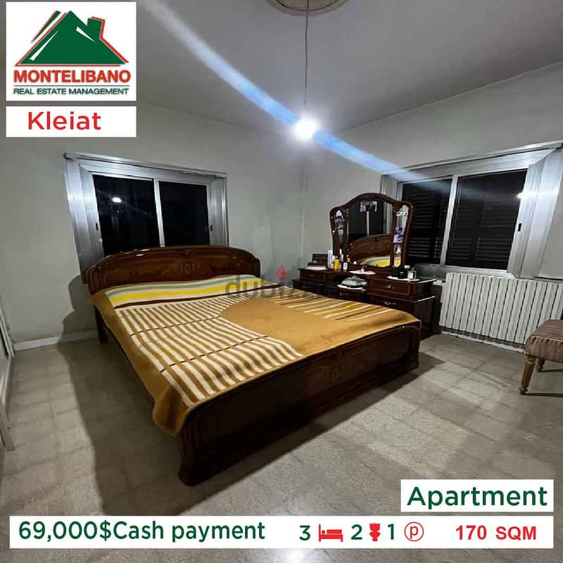 69,000$ Cash payment!! Apartment in Kleiat!! 5