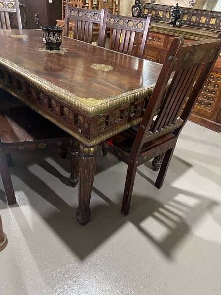 solid wood teak dining table with 6 chairs mirroe and dersoir 2