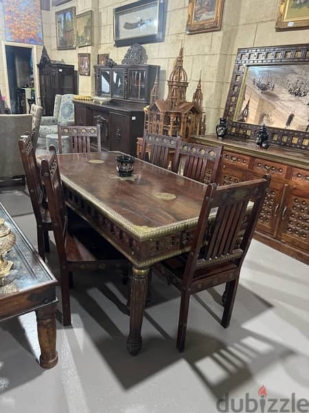 solid wood teak dining table with 6 chairs mirroe and dersoir 8