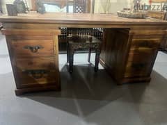solid wood teak desk with 2 teak chairs 0