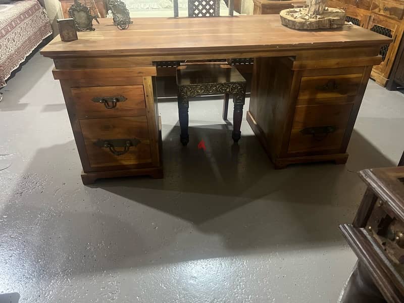 solid wood teak desk with 2 teak chairs 1