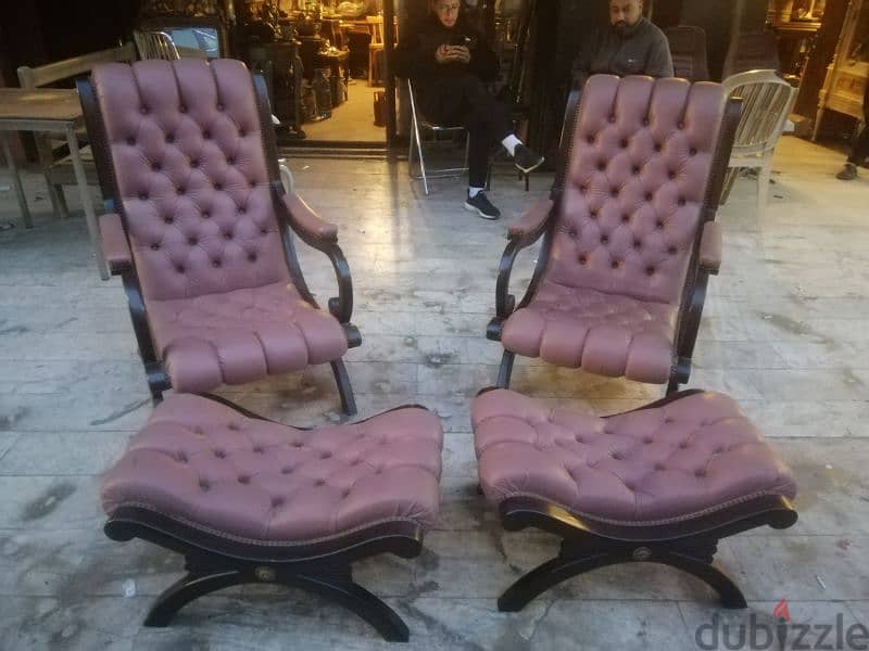 arm chairs genuine leather chesterfield capiton with two bench 2