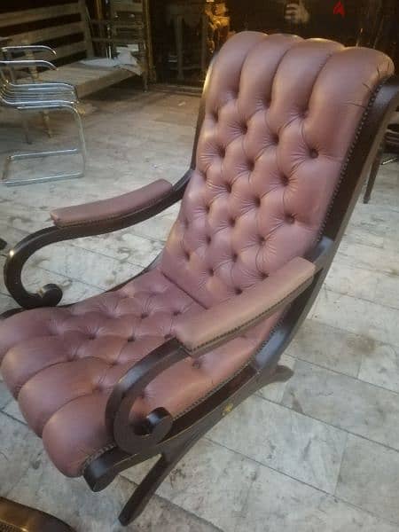 arm chairs genuine leather chesterfield capiton with two bench 3