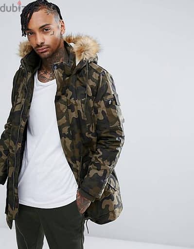 Men Military Camo Parka Bershka Jacket