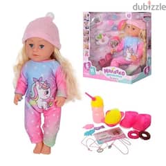 Baby Doll In Pajamas With Feeding Set And Accessories