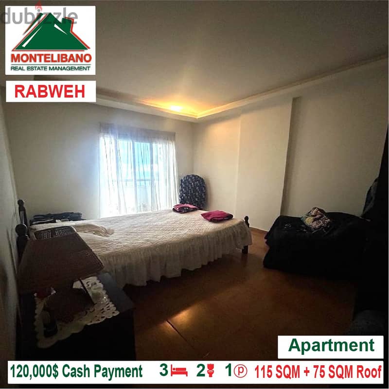 120,000$ Cash Payment!! Apartment for sale in Rabweh!! 2