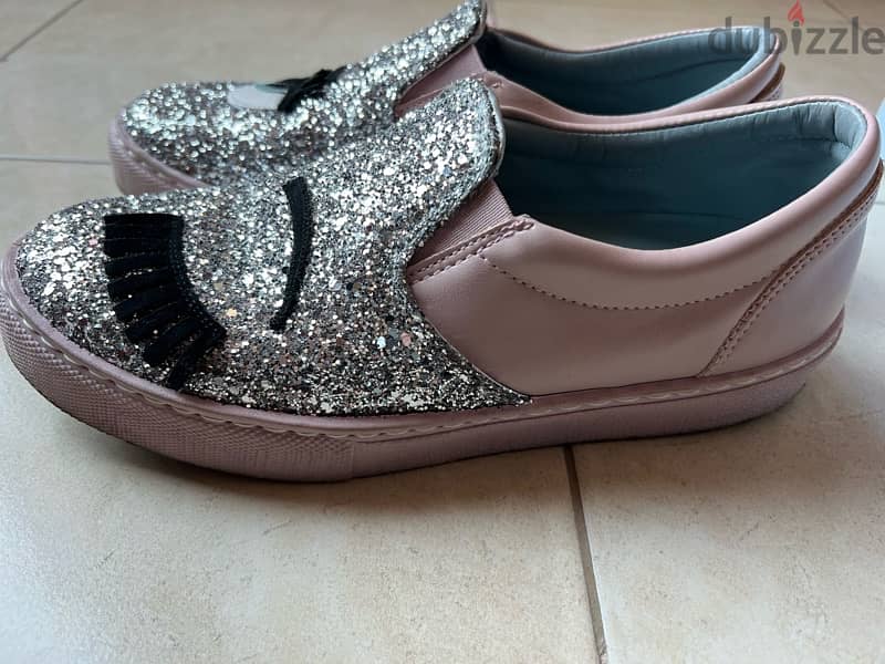 Chiara Ferragni Glitter Embellished Slip-On Sneakers size 39 5