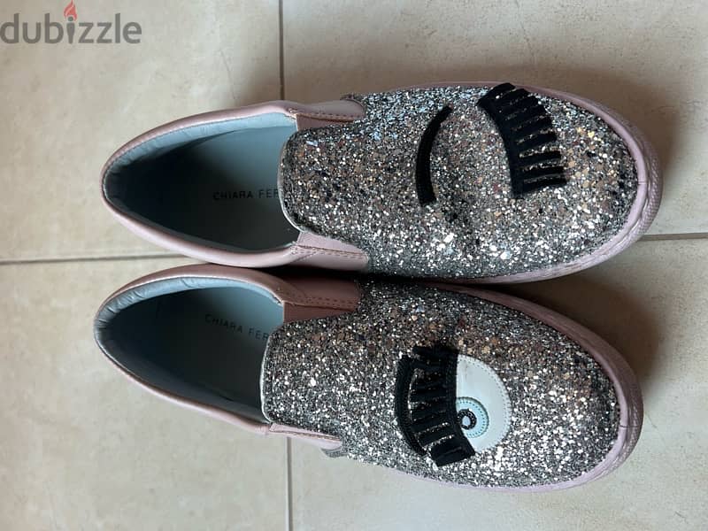 Chiara Ferragni Glitter Embellished Slip-On Sneakers size 39 6