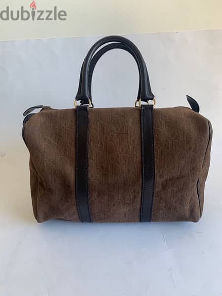 80’s vintage Dior brown suede and leather boston bag 1