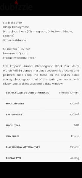 Emporio Armani original watch chronographe black 15