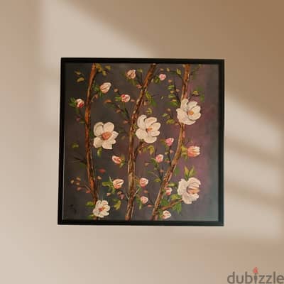 Floral Canvas Painting – ‘Blossoming Serenity ‘, 65 x 65 cm