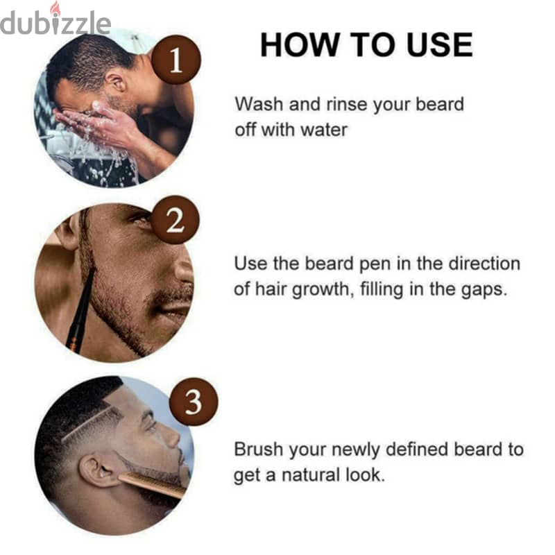 Beard Outlining Pen, Hair Coverage Brush, Black/Brown Filling Kit 4