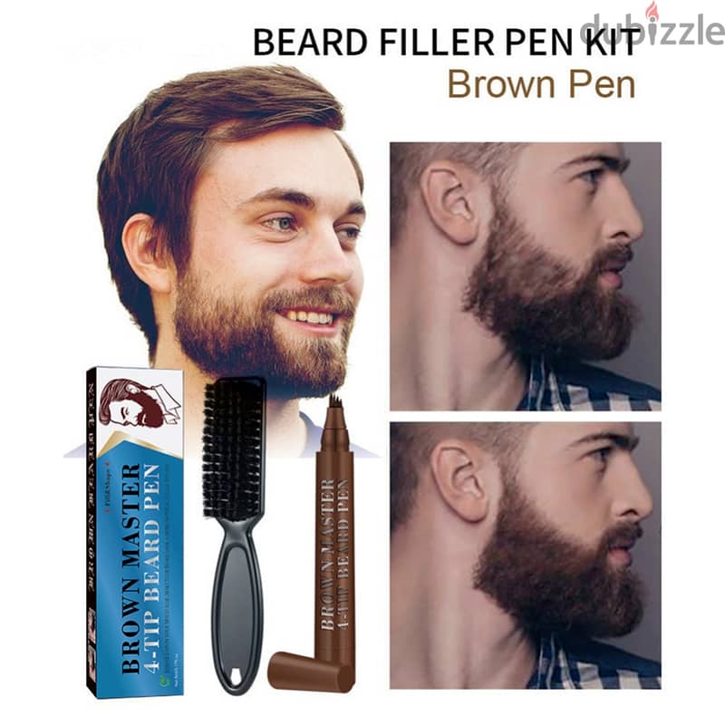 Beard Outlining Pen, Hair Coverage Brush, Black/Brown Filling Kit 5