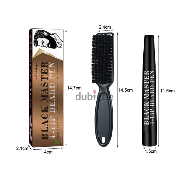Beard Outlining Pen, Hair Coverage Brush, Black/Brown Filling Kit 6
