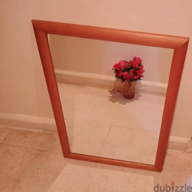 Household Mirror with Wooden Frame - Natural Brown, 84x59 1