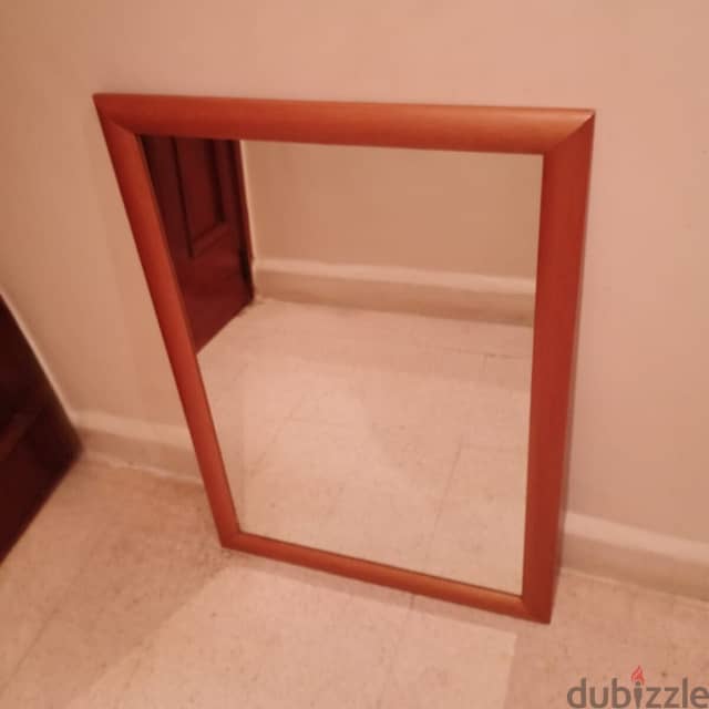 Household Mirror with Wooden Frame - Natural Brown, 84x59 2