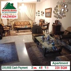 230,000$ Cash Payment!! Apartment for sale in Hazmieh!!