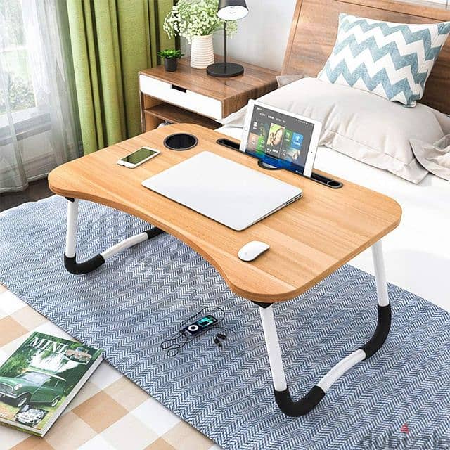 Wooden Foldable Laptop Table with Cup Slot 3