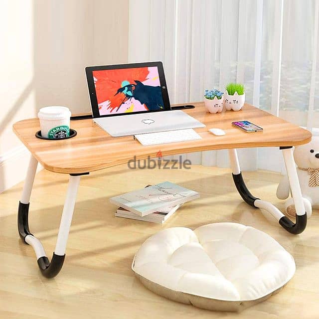 Wooden Foldable Laptop Table with Cup Slot 7