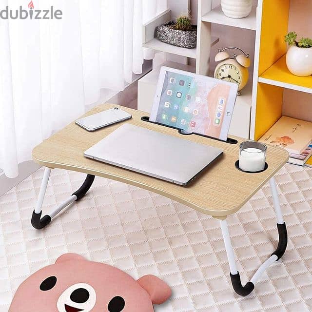 Wooden Foldable Laptop Table with Cup Slot 8