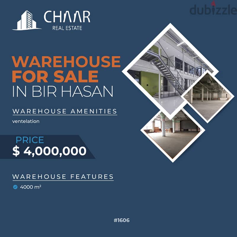 R1606 Immense Warehouse for Sale in Bir Hasan 0