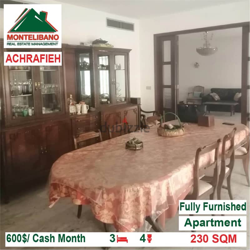 600$/Cash Month!! Apartment for rent in Achrafieh!! 0