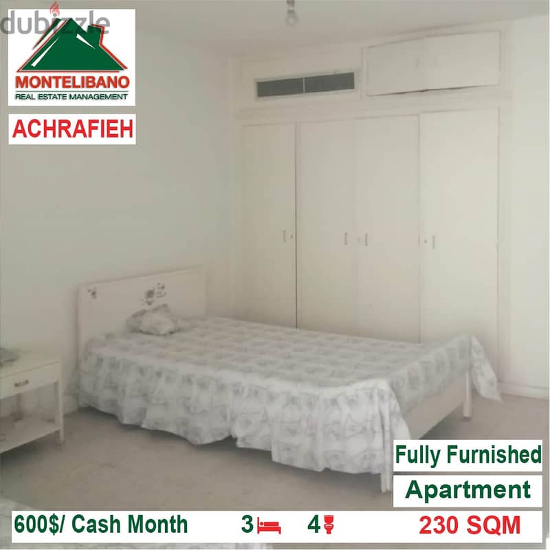 600$/Cash Month!! Apartment for rent in Achrafieh!! 1