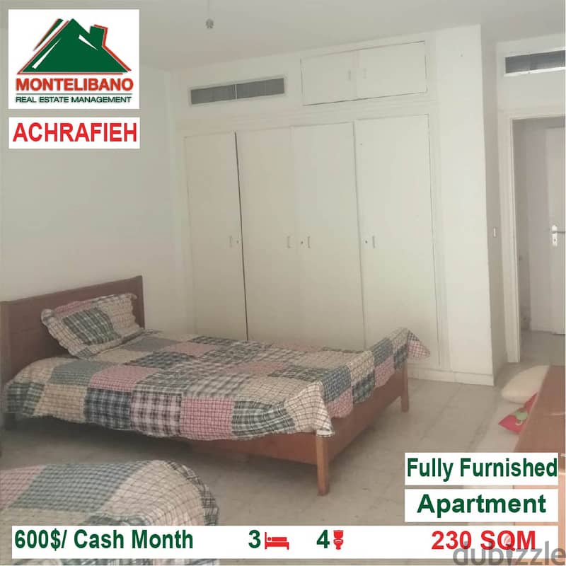 600$/Cash Month!! Apartment for rent in Achrafieh!! 2