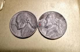 USA Jefferson Lot of two coins 5 cents 1972 & 1983 0