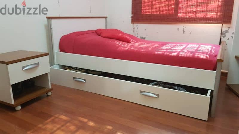 Bed with Mattress & Bedside Table 1