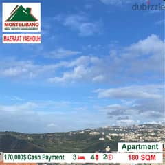 170,000$ Cash Payment!! Apartment for sale in Mazraat Yashouh!!
