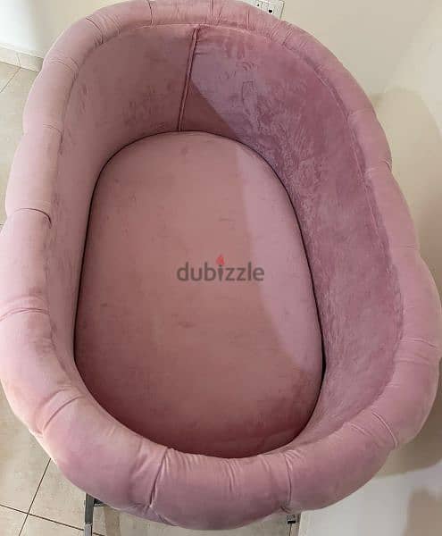 german store upholstered cradle velvet pink 1