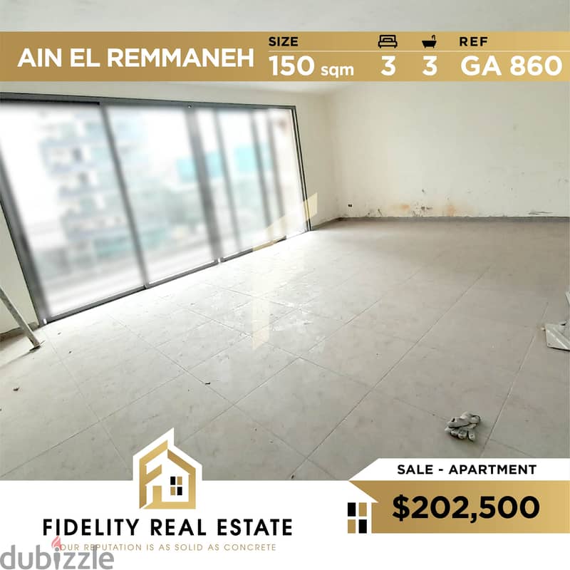 Apartment for sale in Ain El Remmaneh GA860 0