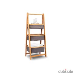 3-Tier Laundry Rack, Natural Bamboo Foldable Bathroom Stand 0