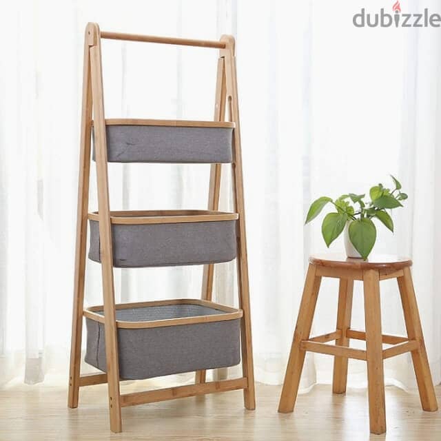 3-Tier Laundry Rack, Natural Bamboo Foldable Bathroom Stand 3