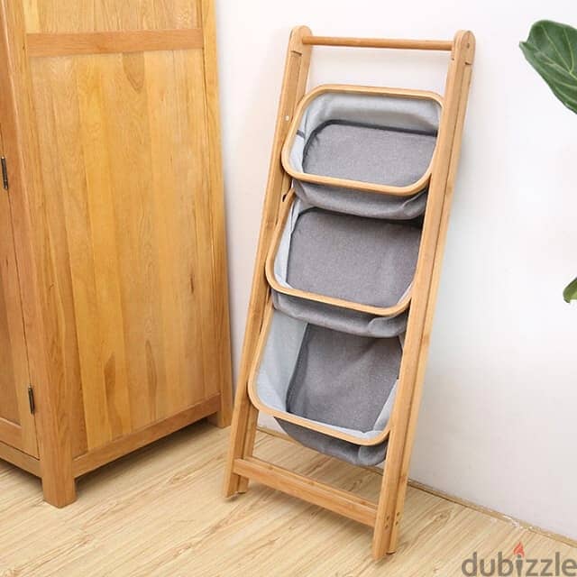 3-Tier Laundry Rack, Natural Bamboo Foldable Bathroom Stand 5