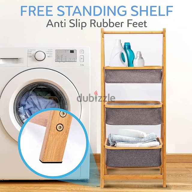 3-Tier Laundry Rack, Natural Bamboo Foldable Bathroom Stand 6