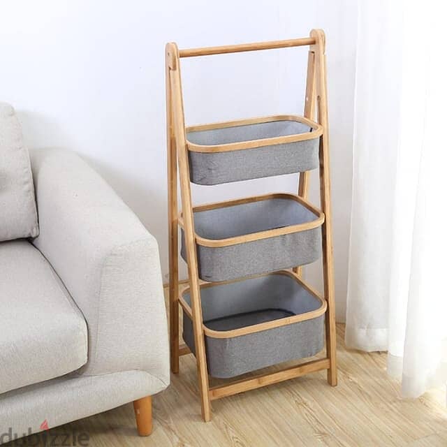 3-Tier Laundry Rack, Natural Bamboo Foldable Bathroom Stand 7