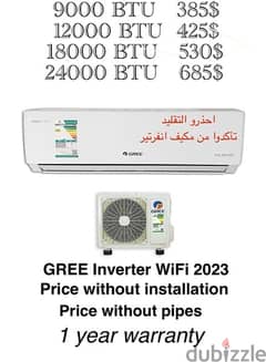 GREE AC split Inverter WiFi Hot/cold available all size of BTU 0